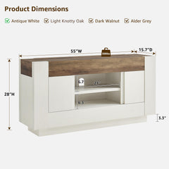 OKD 70" TV Stand for 80" TV, Thick Block Media Console, Antique White