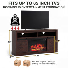 YESHOMY 58" Farmhouse TV Stand for TVs up to 65", Sliding Barn Doors, White