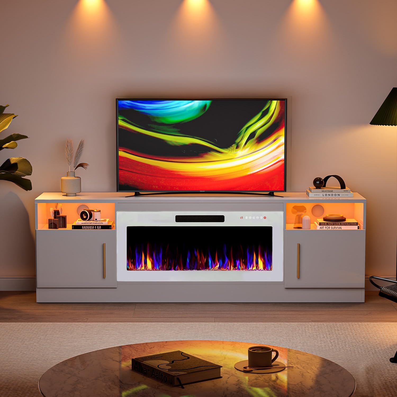 VITESSE 70”Fireplace TV Stand,Modern Entertainment Center Heating Fireplace
