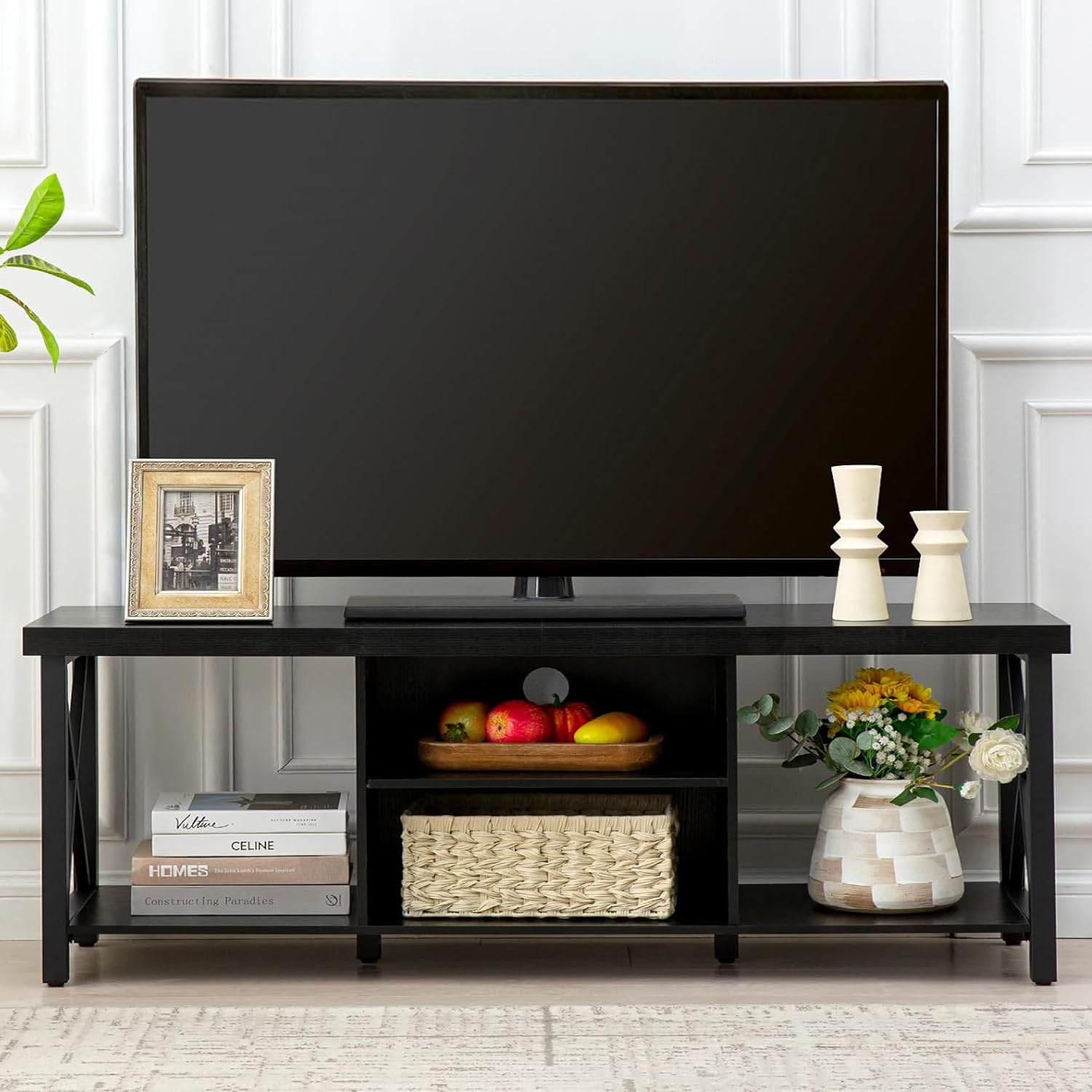 GAZHOME TV Stand for TV up to 55 Inches, TV Cabinet with Open Storage, TV Console Unit with Shelving for Living Room, Entertainment Room, Grey