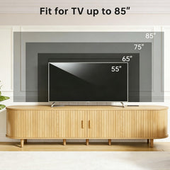OneBlis 70" Mid Century Modern TV Stand, Wood TV Consoles with Sliding Doors and Power Outlet, Entertainment Center with Adjustable Shelves, Fluted TV Stands for Living Room, Walnut