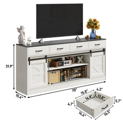 70" Large Farmhouse Tall TV Stand for 85/80/75/70 Inch TVs,4 Drawers,Brown