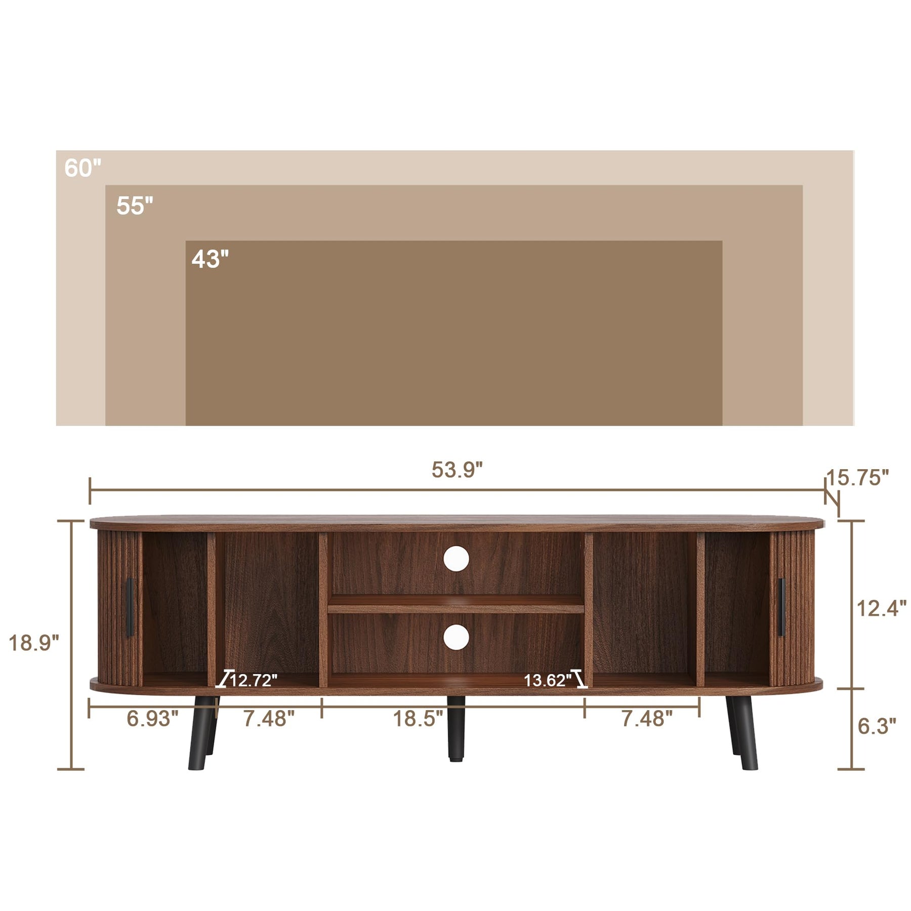 ChooChoo 54" Mid Century Modern TV Stand with Fluted Sliding Doors