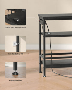 Lazzanto 63in TV Stand for 55-75in TVs, LED Lights, Charging Station, Black