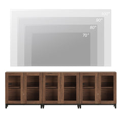 WAMPAT Modern TV Stand with Glass Doors for 80-120 inch TVs, 4 in 1 Entertainment Center Console with 4 Drawers and Metal Base for Living Room, Bedroom, Brown