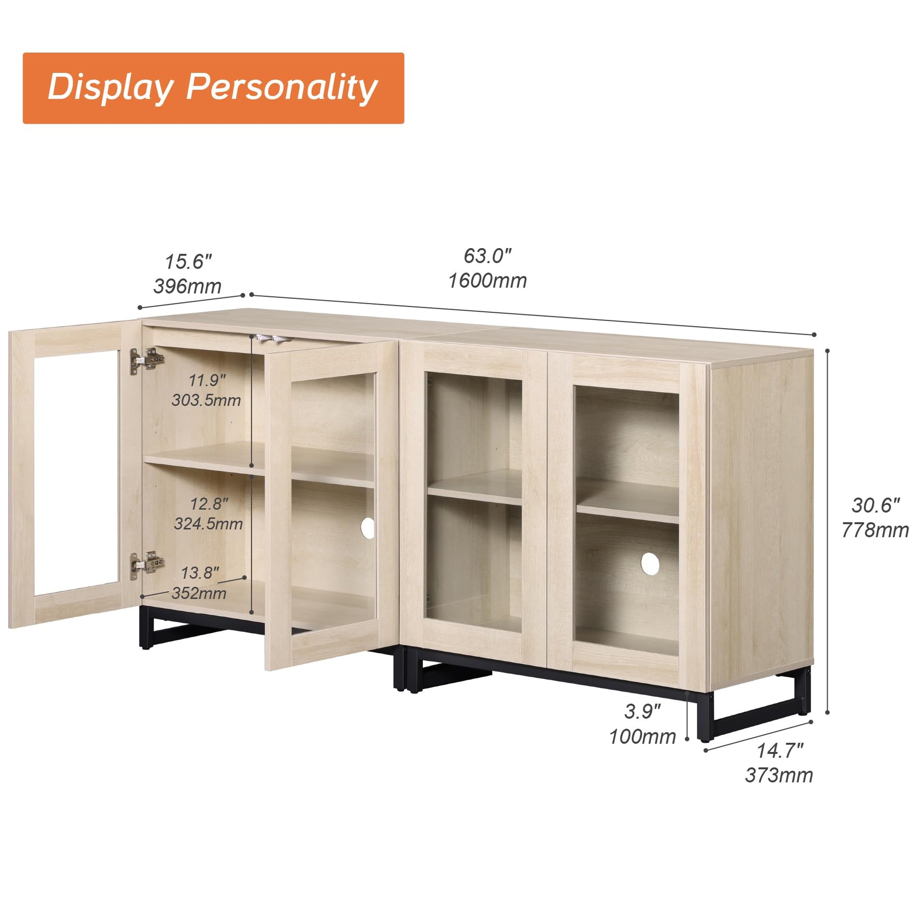 WAMPAT Modern TV Stand with Glass Doors for 80-120 inch TVs, 4 in 1 Entertainment Center Console with 4 Drawers and Metal Base for Living Room, Bedroom, Brown