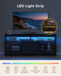 Lazzanto 63in TV Stand for 55-75in TVs, LED Lights, Charging Station, Black