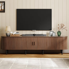 ONBRILL 70.8" TV Stand with Power Outlet for TVs up to 75 Inch, Entertainment Center with Storage and Adjustable Shelves, Modern Media Console with Sliding Doors for Living Room, Walnut