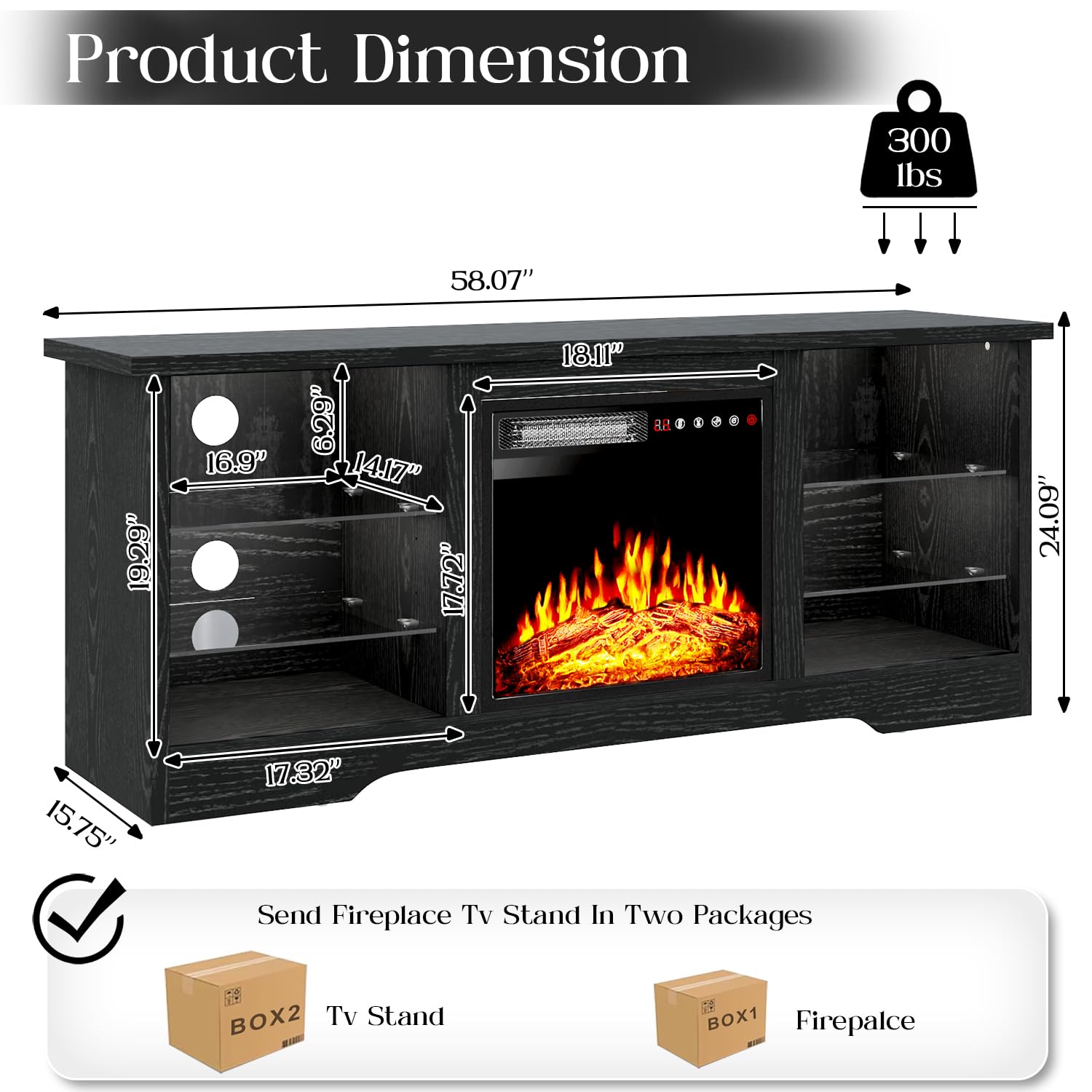VITESSE 70”Fireplace TV Stand,Modern Entertainment Center Heating Fireplace