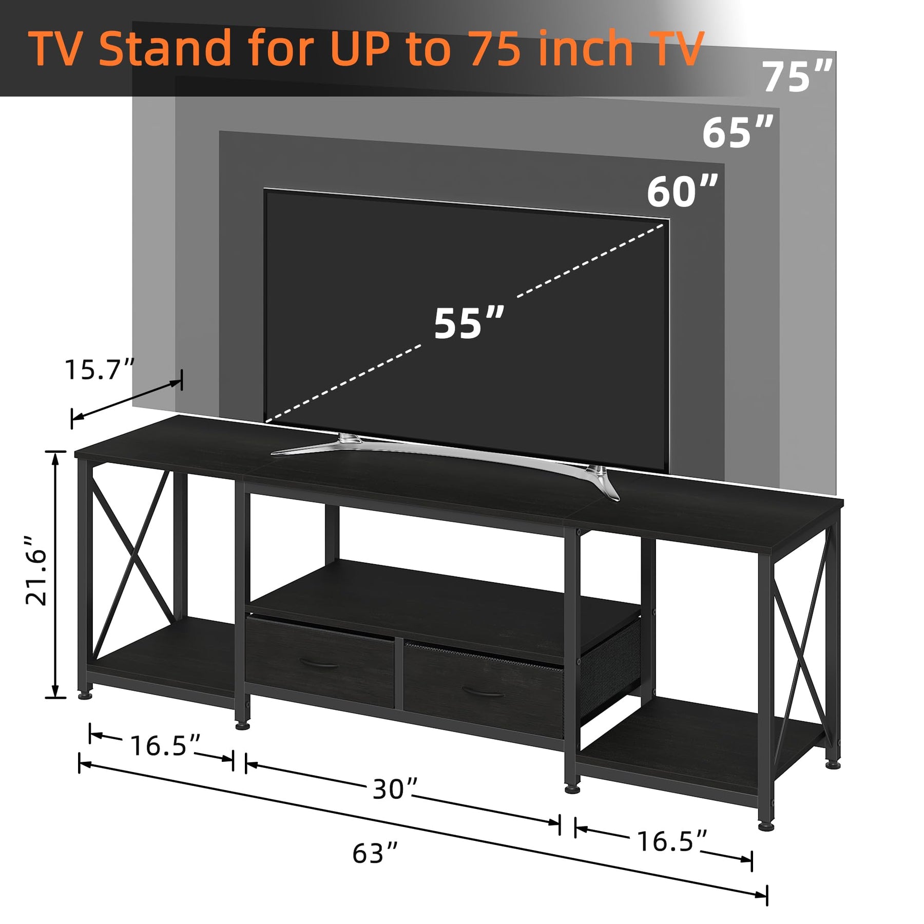 GYIIYUO TV Stand with Fabric Drawer - Entertainment Center and Industrial TV Console Table with Open Storage Shelves for Living Room, Bedroom - 55.1" Rustic Brown