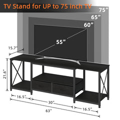 GYIIYUO TV Stand with Fabric Drawer - Entertainment Center and Industrial TV Console Table with Open Storage Shelves for Living Room, Bedroom - 55.1" Rustic Brown