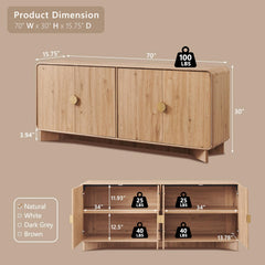 IFGET 70" Modern TV Stand with Storage, Wood Curved TV Console, Natural Oak