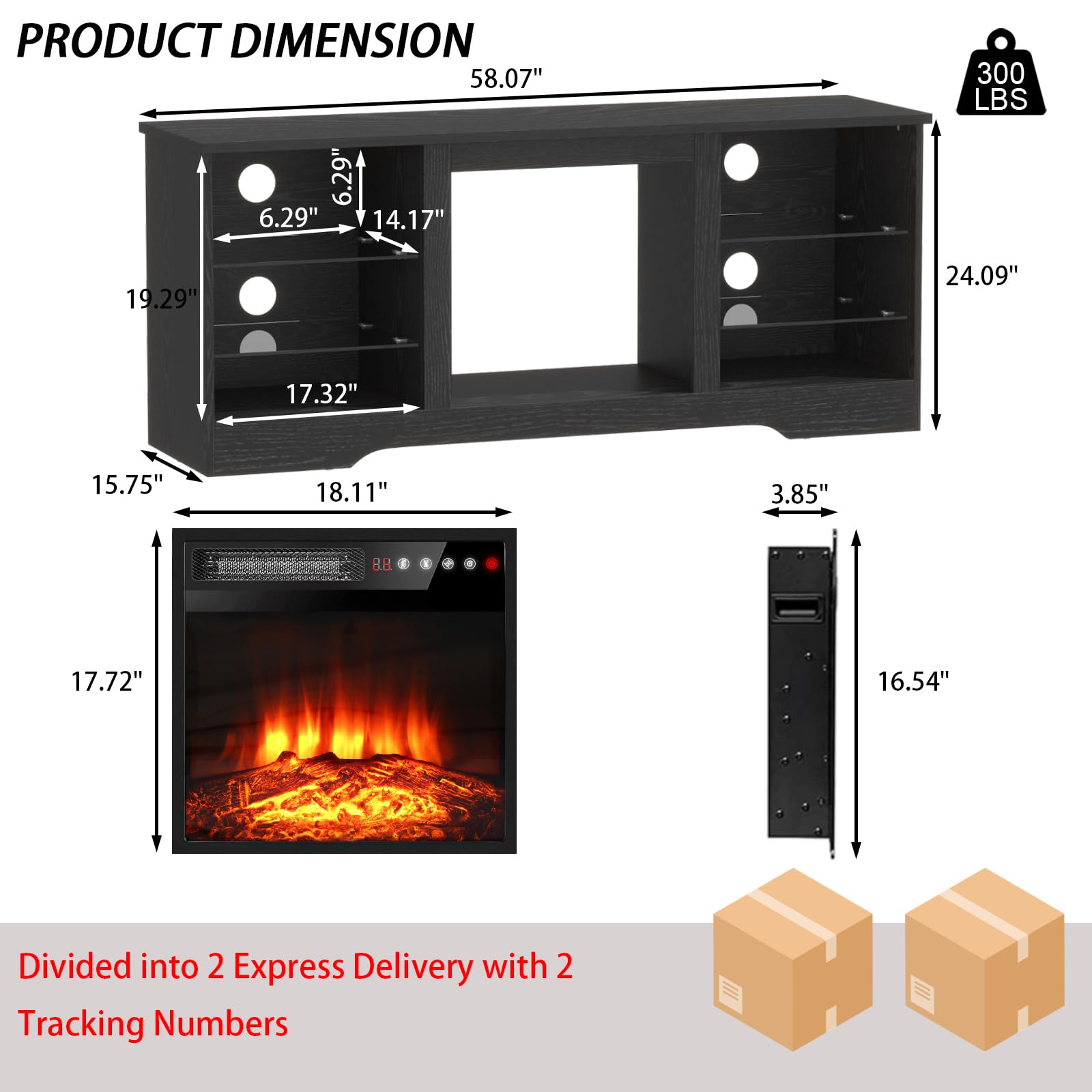 PRETZI Fireplace TV Stand with 36" Fireplace Up to 80" TVs for Living Room
