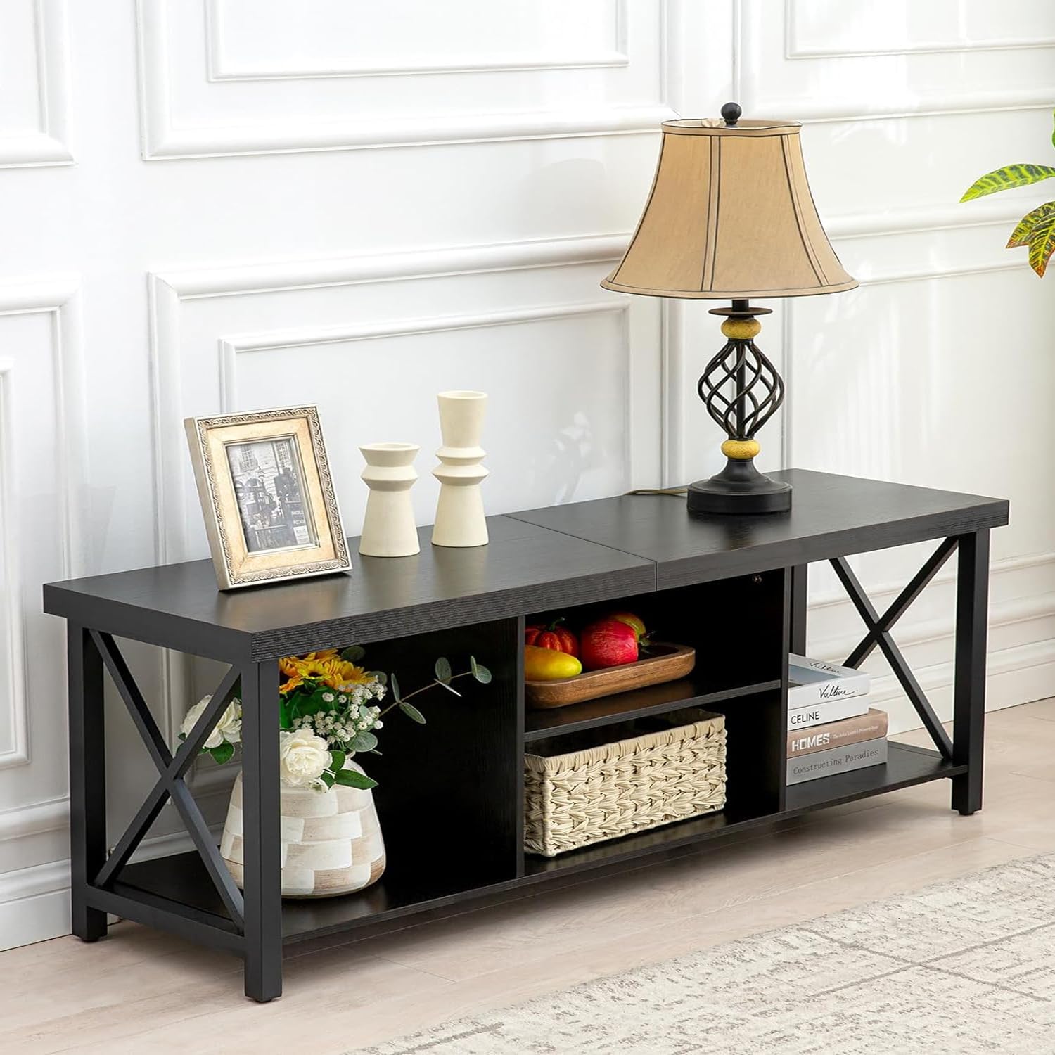 GAZHOME TV Stand for TV up to 55 Inches, TV Cabinet with Open Storage, TV Console Unit with Shelving for Living Room, Entertainment Room, Rustic Brown