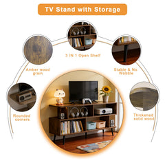 ACOHOOK Walnut 60" Mid-Century TV Stand with Storage Open Shelf