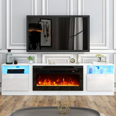 oneinmil Fireplace TV Stand with 36" Electric Fireplace, LED Light Entertainment Center, Modern Wood Texture Entertainment Stand with Highlight Storage Cabinet for TVs Up to 80", 70 inches, Black