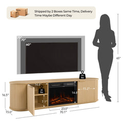 CHITA 70" Fluted TV Stands TV Console with Drawers for TVs Up to 80",Walnut