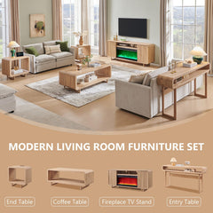 IFGET 70" Modern TV Stand with Storage, Wood Curved TV Console, Natural Oak