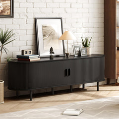 ONBRILL 70.8" TV Stand with Power Outlet for TVs up to 75 Inch, Entertainment Center with Storage and Adjustable Shelves, Modern Media Console with Sliding Doors for Living Room, Walnut
