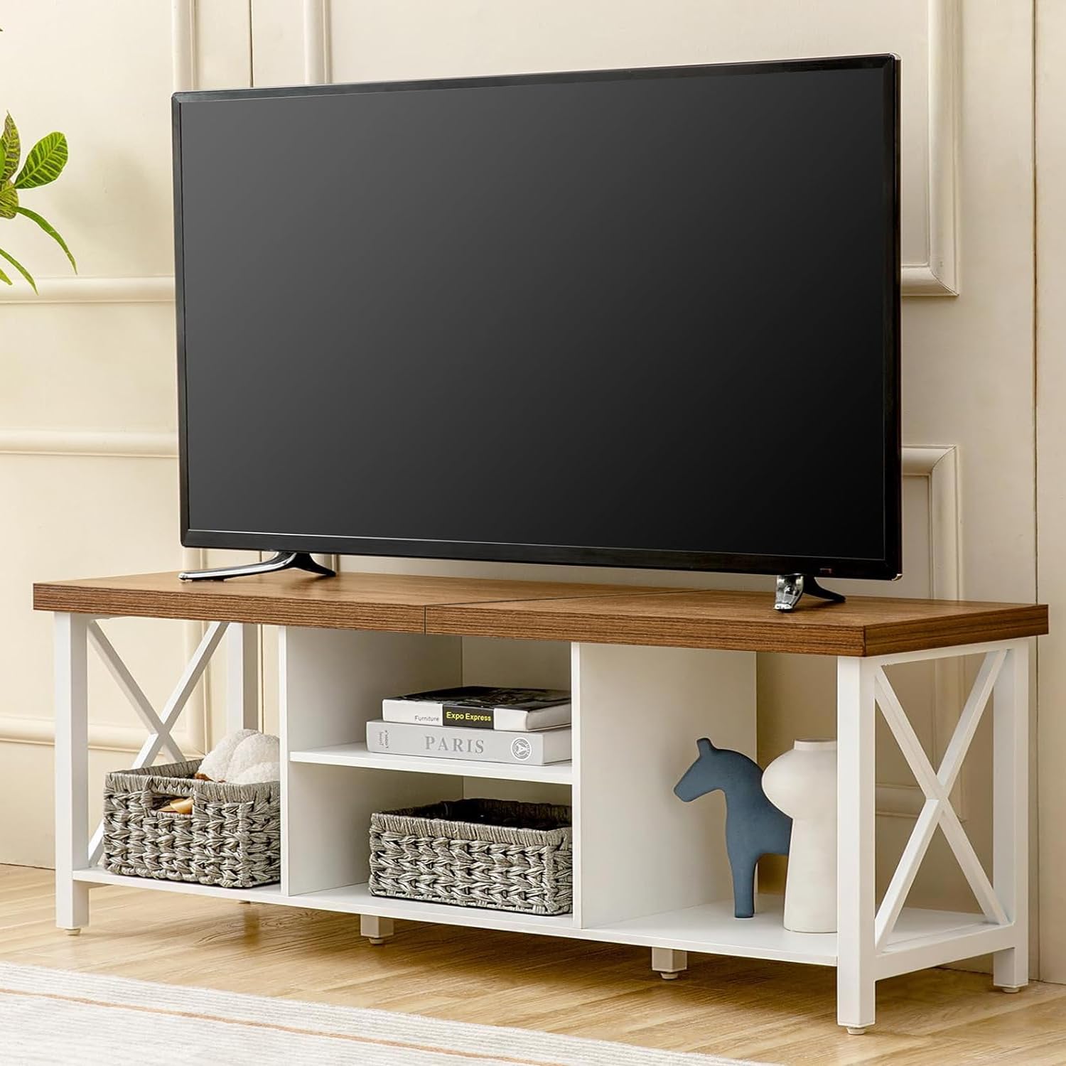 GAZHOME TV Stand for TV up to 55 Inches, TV Cabinet with Open Storage, TV Console Unit with Shelving for Living Room, Entertainment Room, Grey