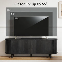 OneBlis 70" Mid Century Modern TV Stand, Wood TV Consoles with Sliding Doors and Power Outlet, Entertainment Center with Adjustable Shelves, Fluted TV Stands for Living Room, Walnut