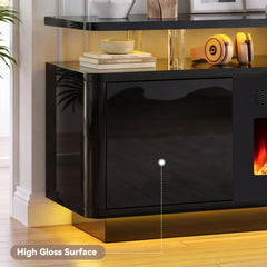 OneBlis 70" Fireplace TV Stand with Double LED Lights for TVs UP to 80", Electric Fireplace Entertainment Center with Storage Cabinets, TV Console for Living Room, Office, Black1
