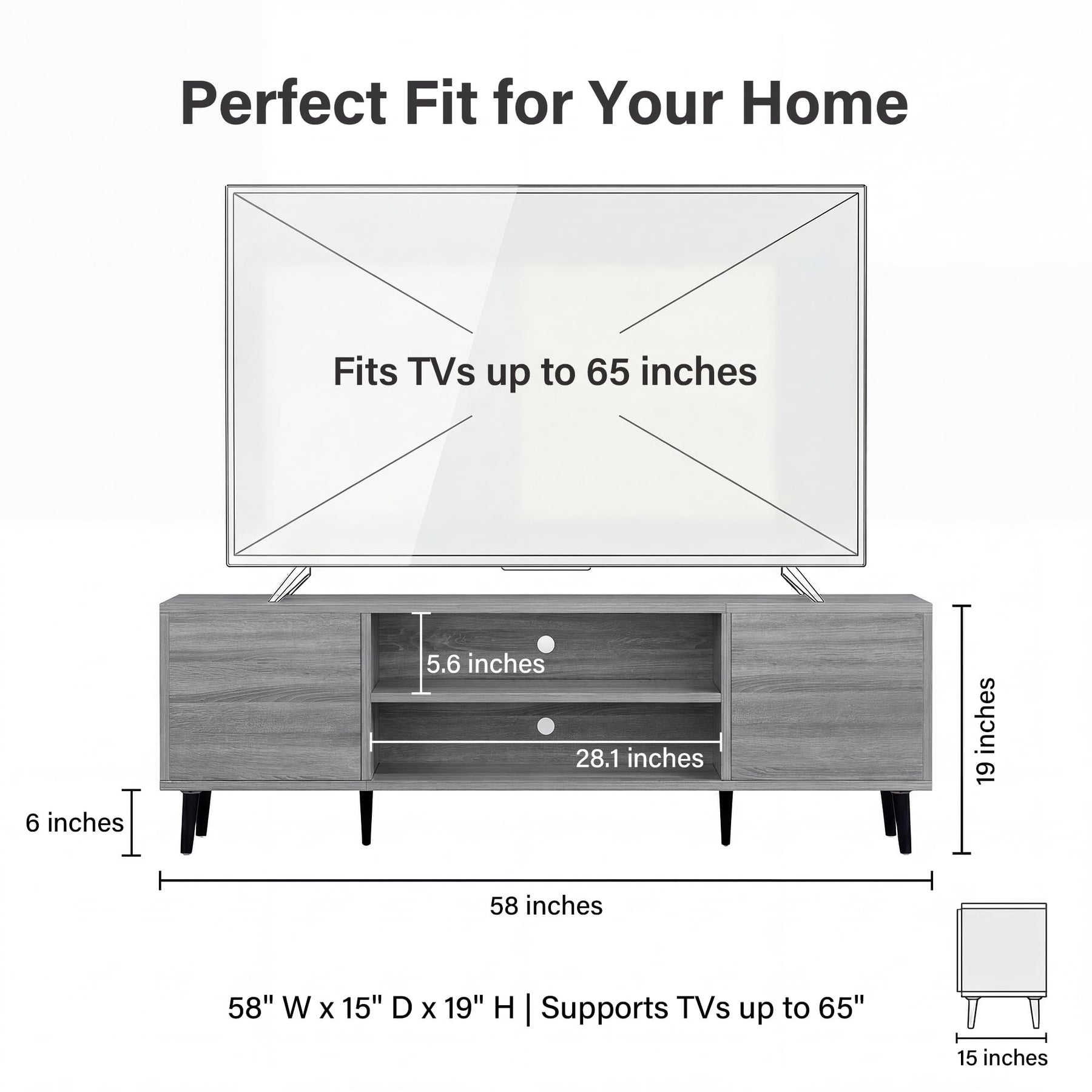 YESHOMY Mid-Century Modern TV Stand, 58 Inch, Light Grey