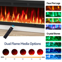 oneinmil Fireplace TV Stand with 36" Electric Fireplace, LED Light Entertainment Center, Modern Wood Texture Entertainment Stand with Highlight Storage Cabinet for TVs Up to 80", 70 inches, Black