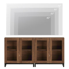 WAMPAT Modern TV Stand with Glass Doors for 80-120 inch TVs, 4 in 1 Entertainment Center Console with 4 Drawers and Metal Base for Living Room, Bedroom, Brown