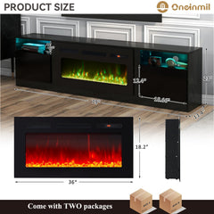 oneinmil Fireplace TV Stand with 36" Electric Fireplace, LED Light Entertainment Center, Modern Wood Texture Entertainment Stand with Highlight Storage Cabinet for TVs Up to 80", 70 inches, Black