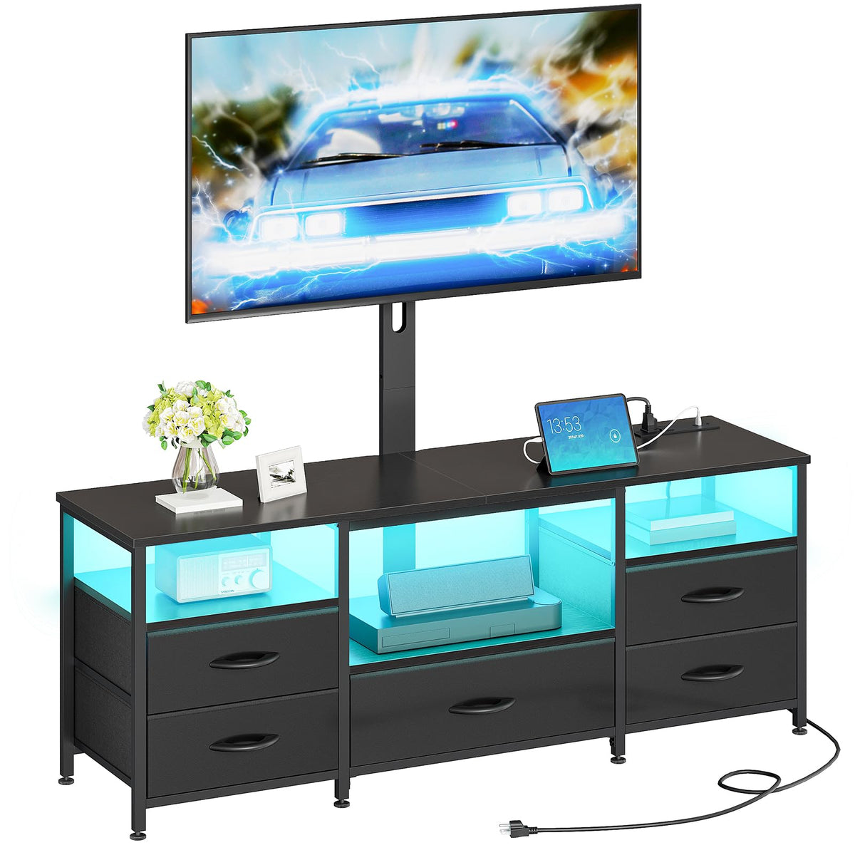HOOBRO TV Stand with Mount Up to 65 inch TV, with Drawers and Power Outlet