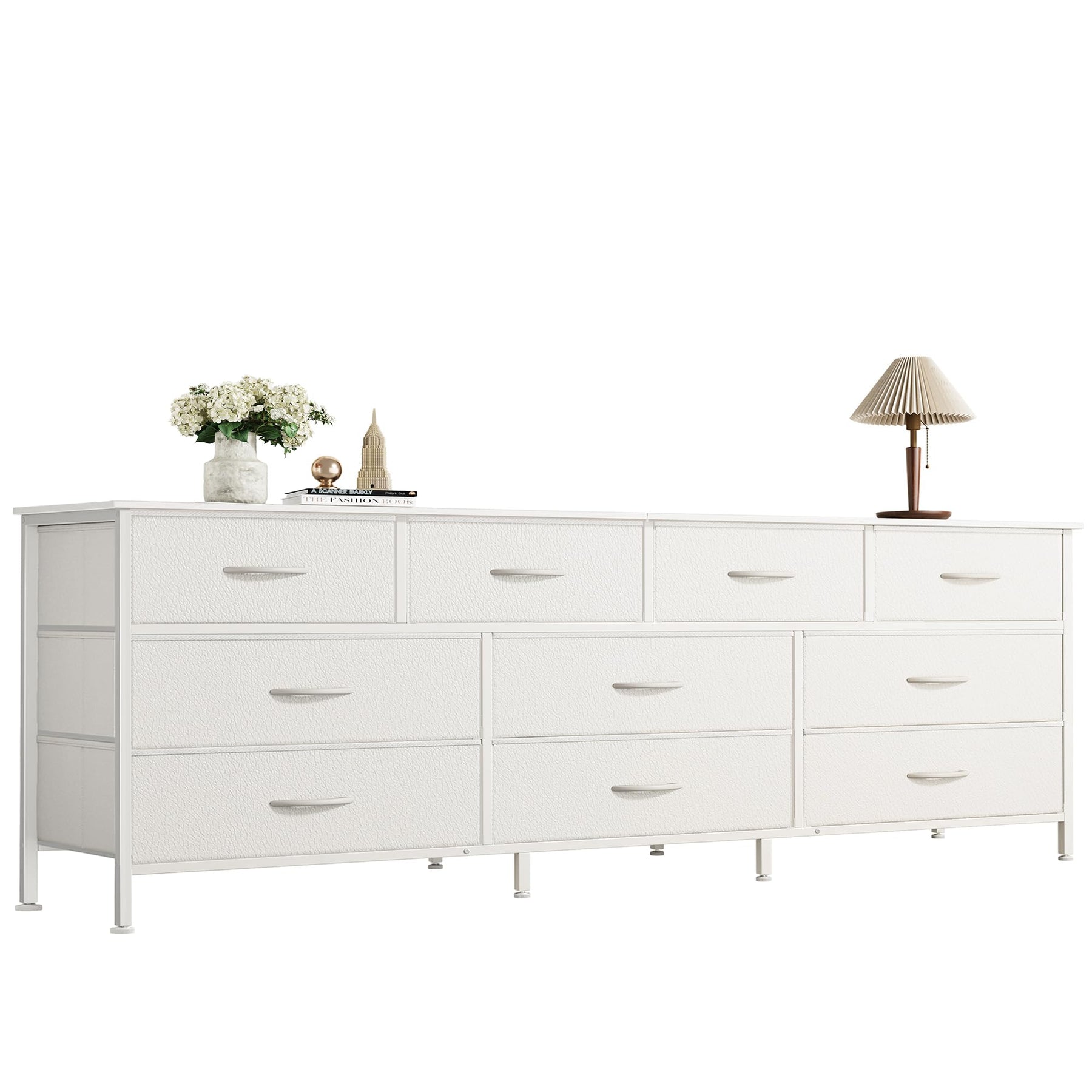 Huuger 63 Inch Dresser for Bedroom, Long Dresser with 10 Fabric Drawers, TV Stand for 55, 65, 70 Inch TV, Toy Storage Organizer for Closet, Rustic Brown