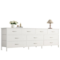 Huuger 63 Inch Dresser for Bedroom, Long Dresser with 10 Fabric Drawers, TV Stand for 55, 65, 70 Inch TV, Toy Storage Organizer for Closet, Rustic Brown