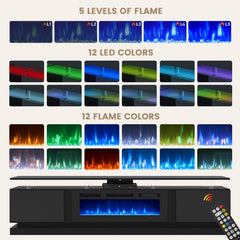 Nordivale 70" Fireplace TV Stand, Modern Entertainment Center for TVs Up to 80”, TV Console with Storage Cabinets, Media Console for Living Room, Black TV Stand and Black Fireplace