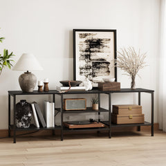 HOOBRO TV Stand with Power Outlets to 75 Inches, TV Console Table with Open Storage Shelves Cabinet, Industrial Media Entertainment Center for Living Room Bedroom, Rustic Brown and Black BF80DS01