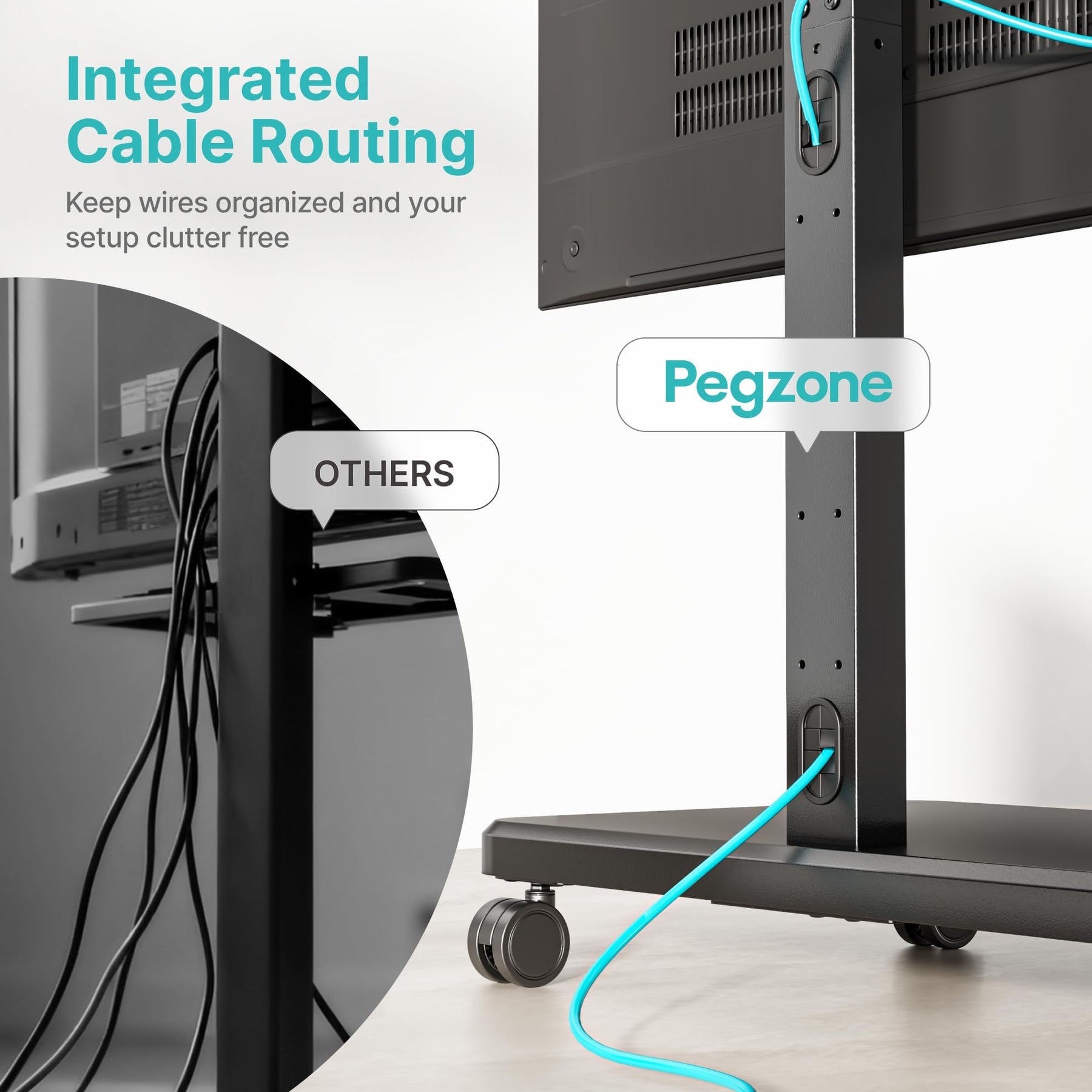 Pegzone TV Rolling Cart for 32-85 Inch LCD LED OLED Screen up to 132 Lbs