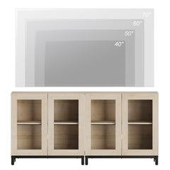 WAMPAT Modern TV Stand with Glass Doors for 80-120 inch TVs, 4 in 1 Entertainment Center Console with 4 Drawers and Metal Base for Living Room, Bedroom, Brown