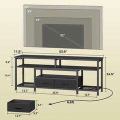 Huuger 63 Inch LED TV Stand for 65 70 Inch TV, Entertainment Center with Open Shelves and Power Outlets, TV Console for Living Room, Media Console with Drawers, Black