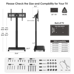 FITUEYES Hand Crank Lift TV Stand with Wheels for 32-75 Inch TVs, Black