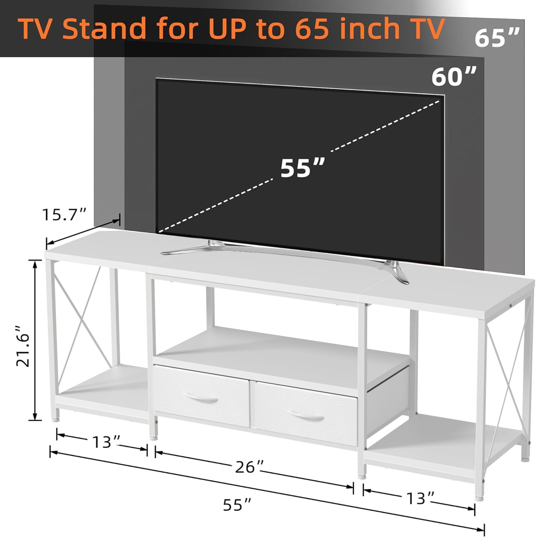 GYIIYUO TV Stand with Fabric Drawer - Entertainment Center and Industrial TV Console Table with Open Storage Shelves for Living Room, Bedroom - 55.1" Rustic Brown