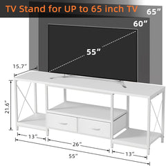 GYIIYUO TV Stand with Fabric Drawer - Entertainment Center and Industrial TV Console Table with Open Storage Shelves for Living Room, Bedroom - 55.1" Rustic Brown