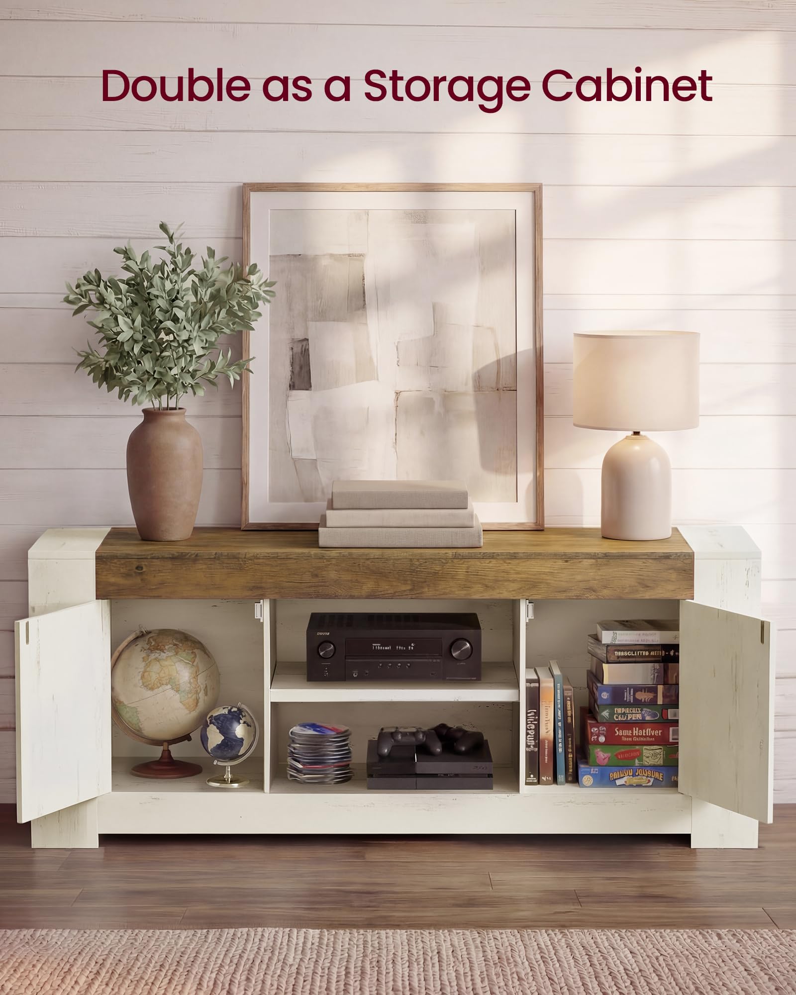 VASAGLE TV Stand, Farmhouse Entertainment Center with Storage Cabinets