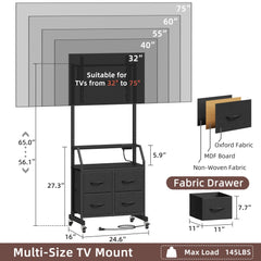 GYIIYUO Rolling TV Stand with Mount & 4 Fabric Drawers for 32-75 inch TVs