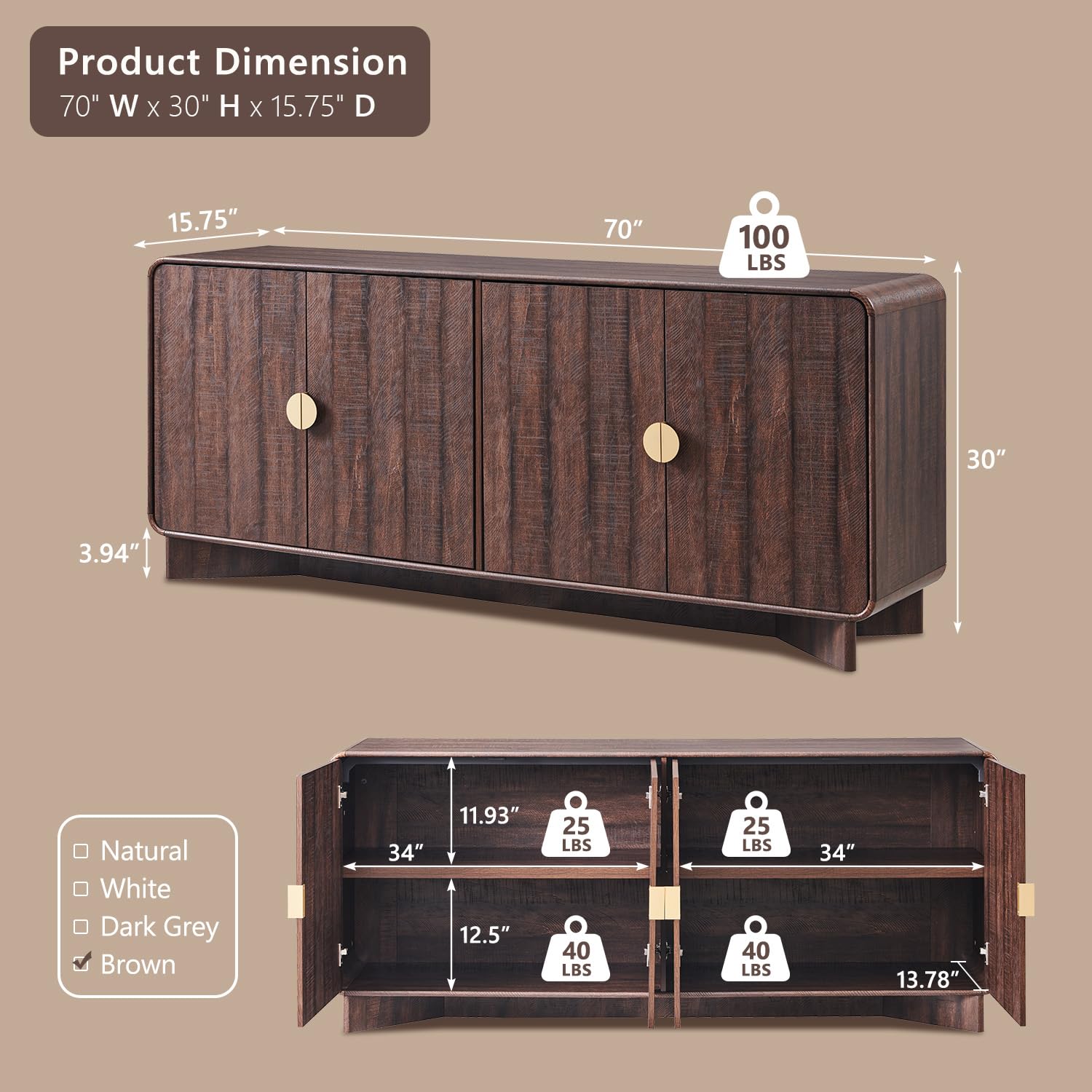 IFGET 70" Modern TV Stand with Storage, Wood Curved TV Console, Natural Oak