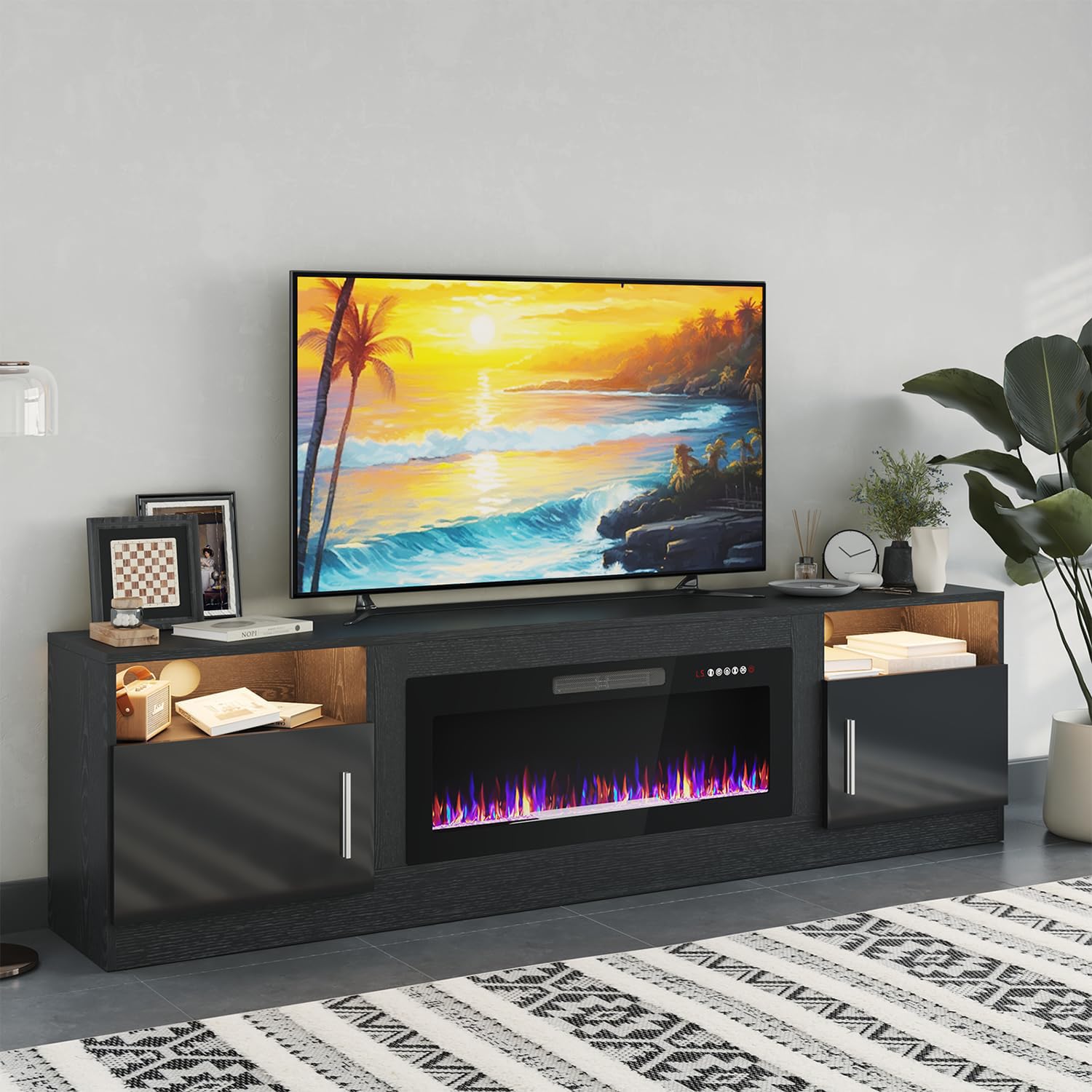 PRETZI Fireplace TV Stand with 36" Fireplace Up to 80" TVs for Living Room