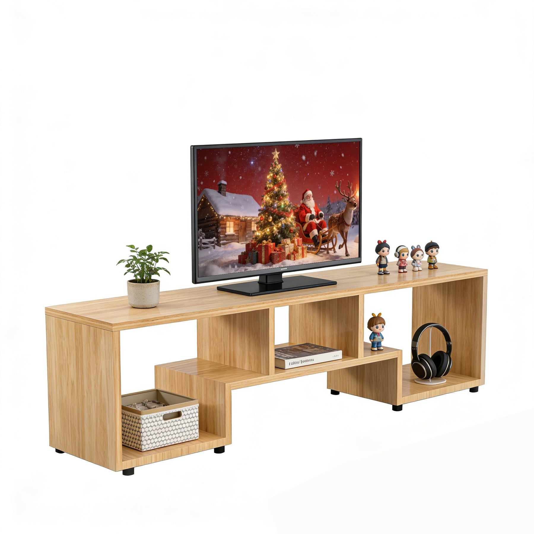 ACOHOOK Walnut 60" Mid-Century TV Stand with Storage Open Shelf