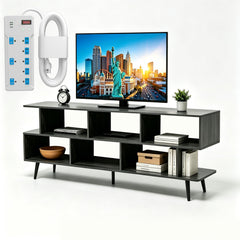 ACOHOOK Walnut 60" Mid-Century TV Stand with Storage Open Shelf