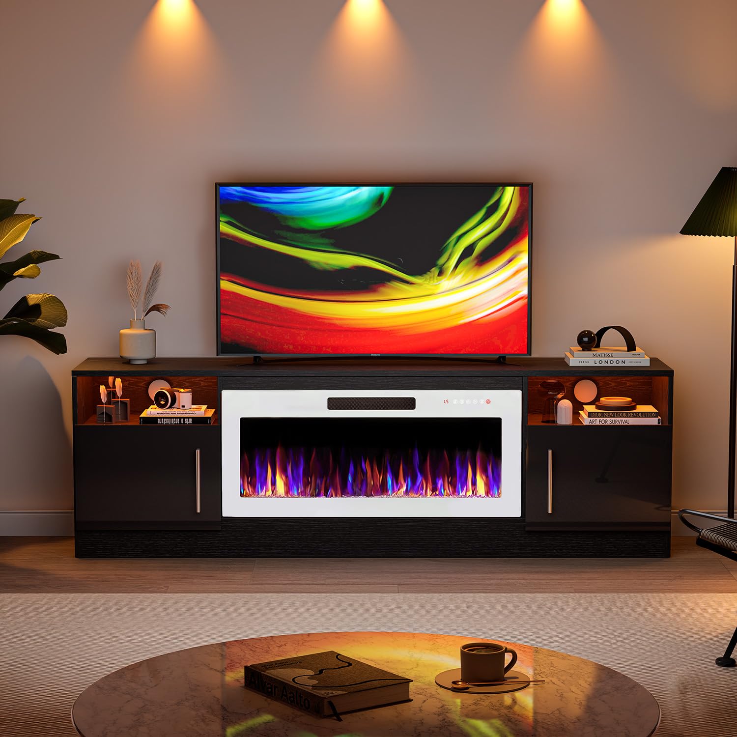 VITESSE 70”Fireplace TV Stand,Modern Entertainment Center Heating Fireplace