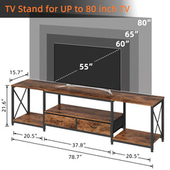 GYIIYUO TV Stand with Fabric Drawer - Entertainment Center and Industrial TV Console Table with Open Storage Shelves for Living Room, Bedroom - 55.1" Rustic Brown