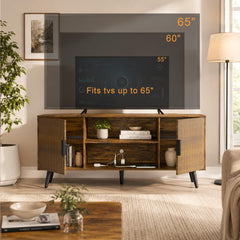 ACOHOOK Walnut 60" Mid-Century TV Stand with Storage Open Shelf
